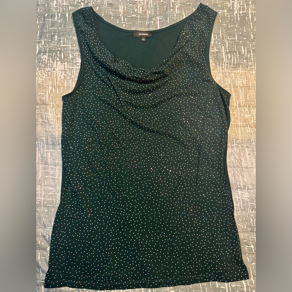 Express - Women’s Hunter Green and Silver Studded Scoop Neck Tank - Size L